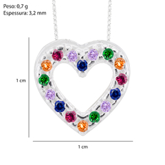 Pingente Prata Coração Zircônia Colorida 1cm - Via Vizzon