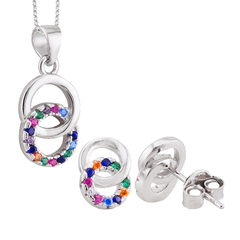 Conjunto Prata Brinco + Pingente Círculos