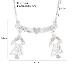 Colar Prata Veneziana V15 Canga Duas Meninas Amor Eterno - Via Vizzon