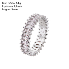 Anel Prata c/ Ródio Cravejado Zircônia Retangular White - Via Vizzon Atacado