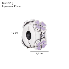 Berloque Prata Trava de Segurança Flor Resinado Lilás - Via Vizzon