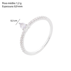 Anel Prata Ponto de Luz Gota Cristal - Via Vizzon