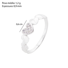 Anel Prata 7 Corações Zircônia Cristal - Via Vizzon