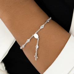 Pulseira Prata Terço com Zircônias 18,5cm - comprar online