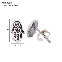 Brinco Prata Mão de Hamsa Envelhecido - Via Vizzon