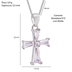 Colar Prata Ródio V15 Cruz Microzircônias - loja online