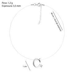 Gargantilha Prat Nylon Pingente Letra Zircônia Cristal + Extensor - Via Vizzon