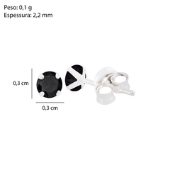 Brinco Prata Ponto de Luz 3mm Black - Via Vizzon