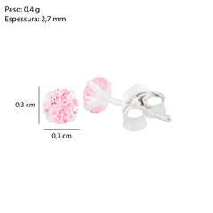 Brinco Prata Ponto de Luz 3,5mm Rosa - Via Vizzon