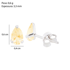 Brinco Prata Ponto de Luz Gota 4x6mm Amarelo - Via Vizzon