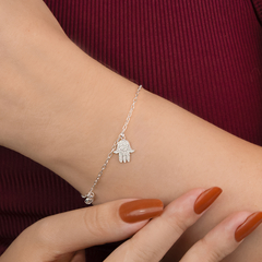 Pulseira Prat Cartier Mão de Hamsa + Zircônia Cristal 15,5cm+5cm Ext na internet