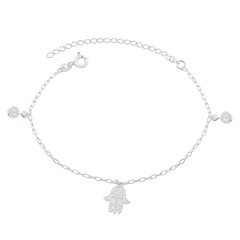 Pulseira Prat Cartier Mão de Hamsa + Zircônia Cristal 15,5cm+5cm Ext - comprar online