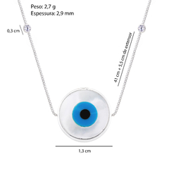 Colar Prata Olho Grego 13mm com Zircônias Cristal 3mm - Via Vizzon