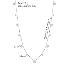 Colar Prata 13 Zircônias Redondas Cristal - Via Vizzon Atacado