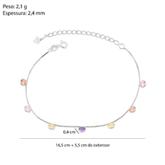 Pulseira Prata 7 Zircônias 4mm Coloridas - Via Vizzon