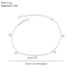 Pulseira Prata 5 Zircônias Estrelas Cristal - Via Vizzon Atacado