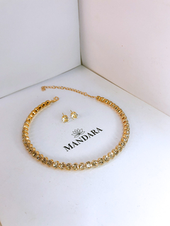conjunto de choker rígida cravejada com pedras e brincos pontos de luz - comprar online