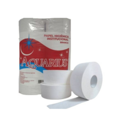 Papel Higiênico Rolão Institucional Banheiro Aquarius Branco com 8 rolos 140m Isapel