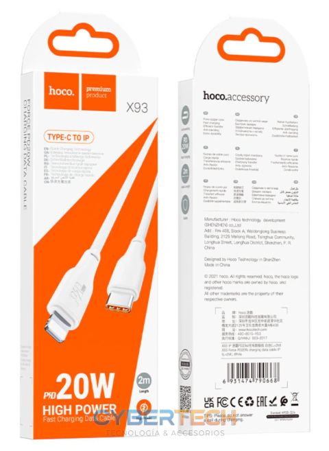 Cable HOCO X93 USB-C a Lightning – Carga rápida PD 20W
