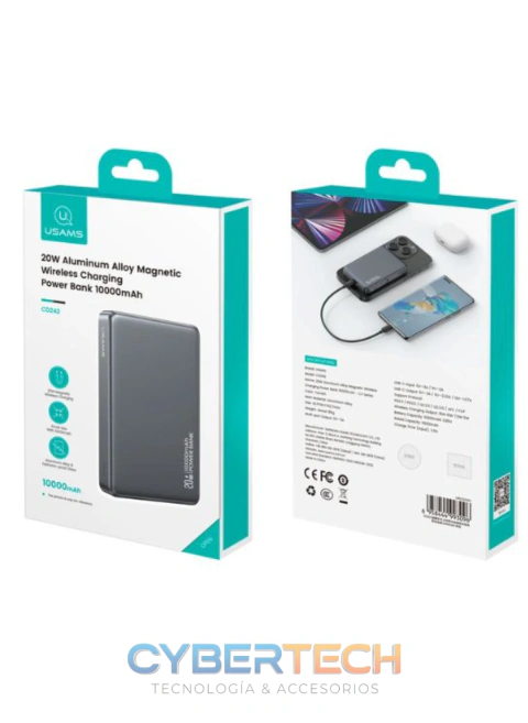 Power Bank 10000 mAh PD 20W Inalámbrico Magnético USAMS CD242
