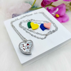 Colar Difusor de Aroma 70cm Pingente Coração LOVE - Aço inox