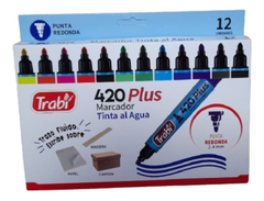 MARCADOR TRABI 420 PLUS TINTA AL AGUA ESTUCHE X 12