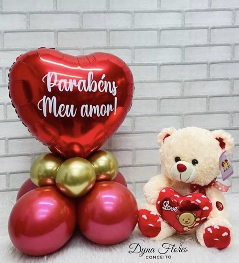 Urso de Pelúcia musical com coração Love + Arranjo de balões de mesa - comprar online