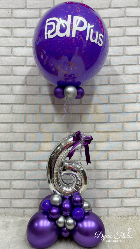 Aarranjo de balões base numeral + Buble com Gás Hélio personalizado