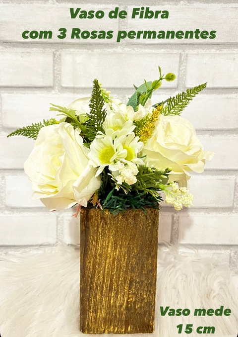VASO FIBRA RÚSTICO COM ROSAS PERMANENTES