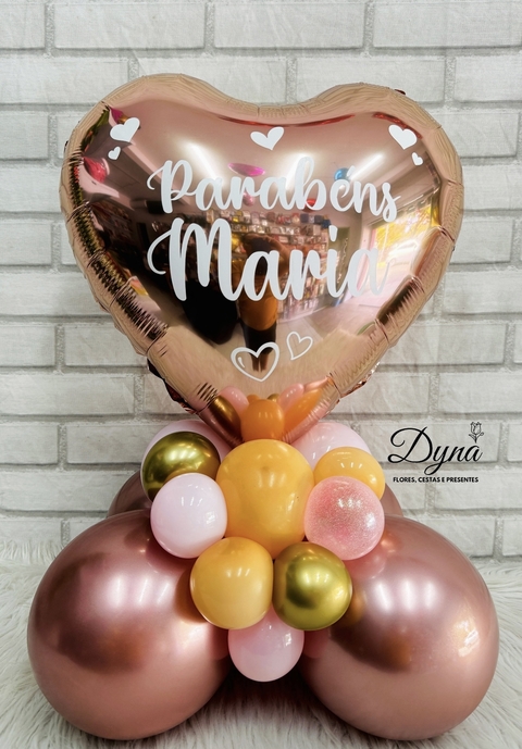 ARRANJO DE BALÃO DE MESA PERSONALIZADO COM BASE ORGÂNICA E GLITTER