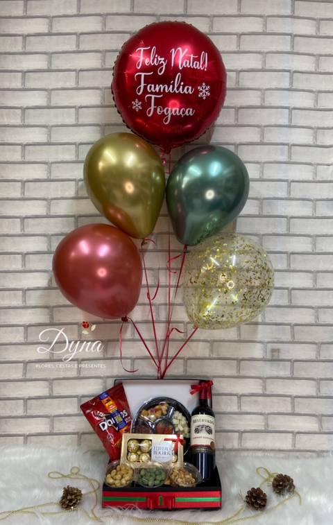 Box de Luxo com Vinho, Bandeja de Frios, Chocolate