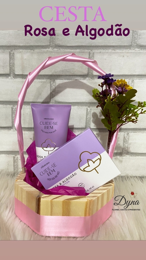 Cesta perfumaria Cuide-se Bem Rosa e Algodão