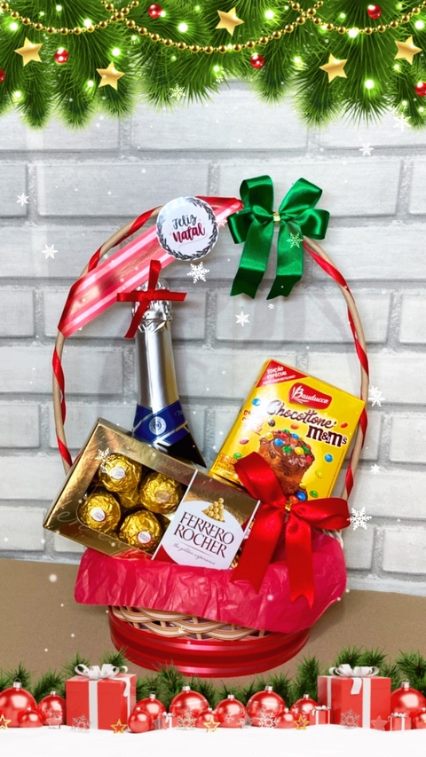 CESTA NATALINA ESPUMANTE,FERRERO ROCHER E MINI PAN
