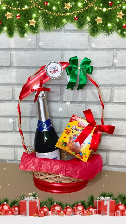 CESTA NATALINA ESPUMANTE E MINI PANETONE