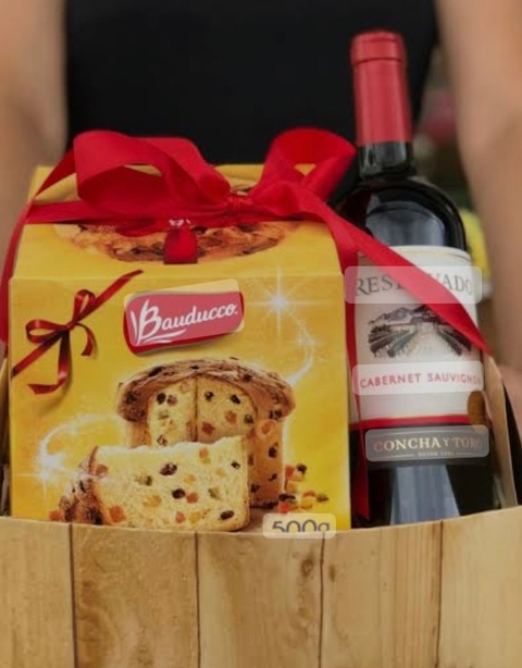 Caixa Natalina Vinho e Panetone