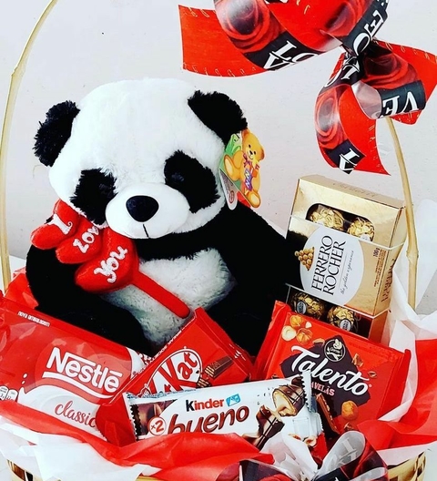 CESTA PANDA I LOVE YOU COM CHOCOLATES