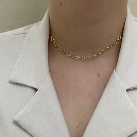COLAR CHOKER ELOS TRADRICULADO FOLHEADO EM OURO 18K