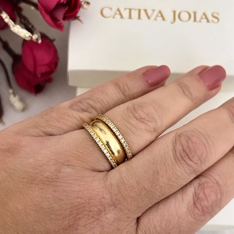 ANEL APARADOR DE ALIANÇA CRAVEJADO(PAR)FOLHEADO EM OURO 18K