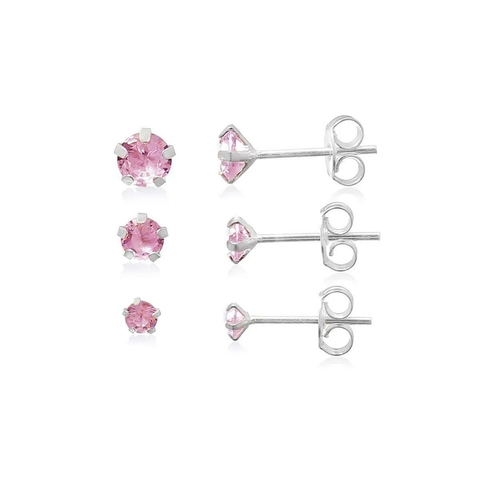 TRIO BRINCOS ZIRCÔNIA ROSA - comprar online
