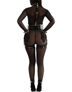 Conjunto Completo Afrodita Cuero Italiano Calidad Premium Completo 7 Piezas Negro Charol - comprar online