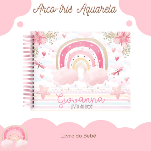 Kit Livro do Bebê / Caderneta Vacina + porta documentos - Tema Arco Iris Menina