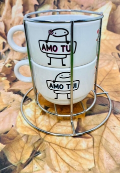 TORRE COM 2 XÍCARAS + SUPORTE ARAMADO-Canecas Colecionáveis\Divertidas- FLORK - Analice Ateliê