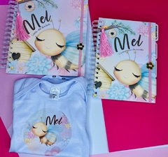 Kit Livro do Bebê / Caderneta Vacina + porta documentos - Tema Abelinha - Menina