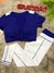 CONJUNTO DE CALÇA LEGGING E CROPPED C/BOJO E AMARRA NA FRENTE AZUL ESCURO E BRANCO
