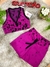 CONJUNTO DE SHORTS C/CORDINHA E TOP C/BOJO - ROSA COM PRETO