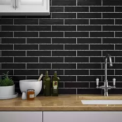 Azulejo SUBWAY LISO NEGRO BRILLANTE RECTO 8.5X30 en internet