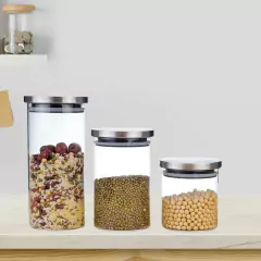 Kit 3 Potes Herméticos De Vidro Borossilicato Com Tampa de Inox na internet