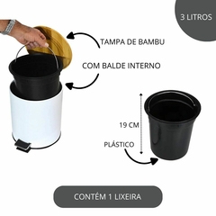 Lixeira 3 Litros Em Metal C/ Tampa De Bambu E Balde Interno - Comercial Casa Sete