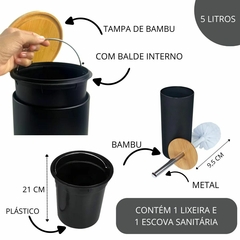 Kit Lixeira 5 Litros Com Escova Sanitária Preta e Branca Redonda - comprar online