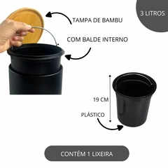 Lixeira 3 Litros Em Metal C/ Tampa De Bambu E Balde Interno - loja online
